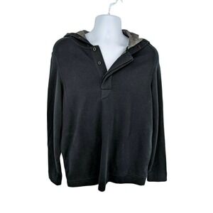 Wolsey Mens Henley Hoodie Sweatshirt Size Large Black Pockets Button British